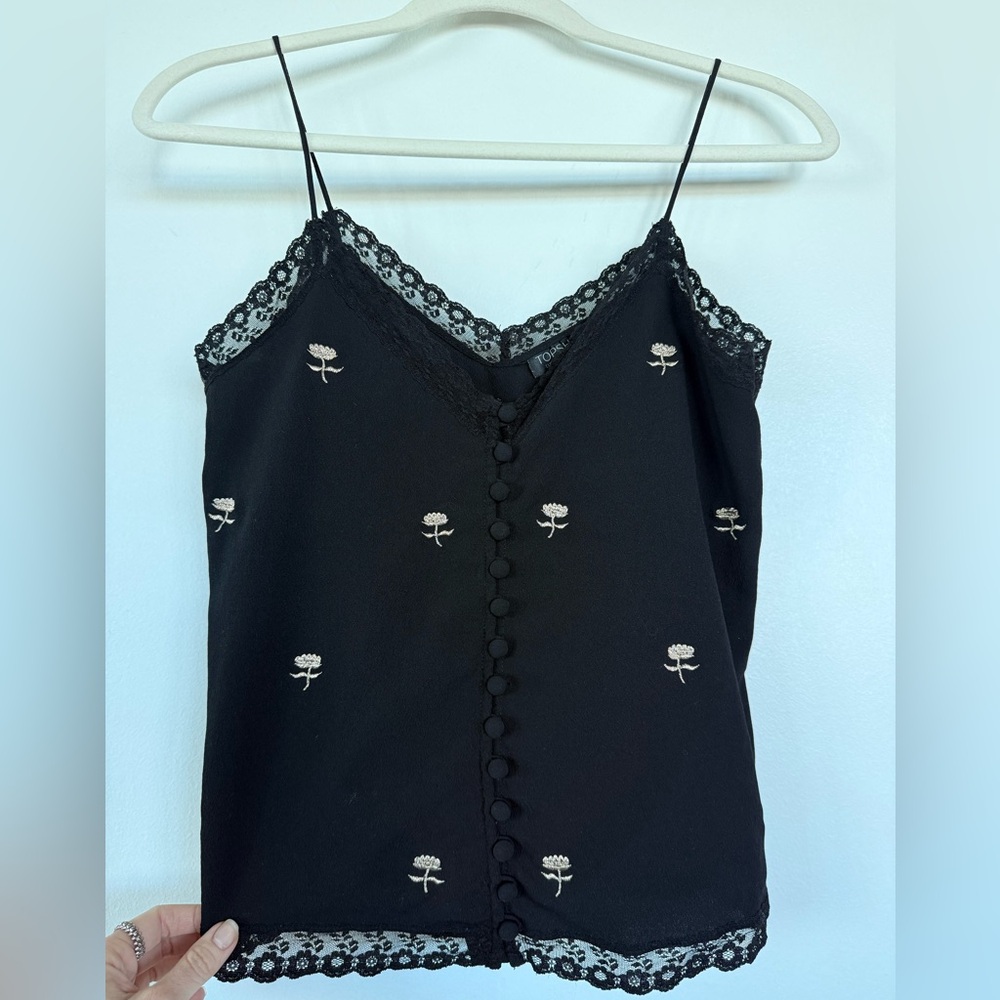 Topshop Black Floral Embroidered Cami